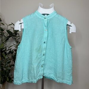 Eileen Fisher Sleeveless Linen Top in Aqua Blue